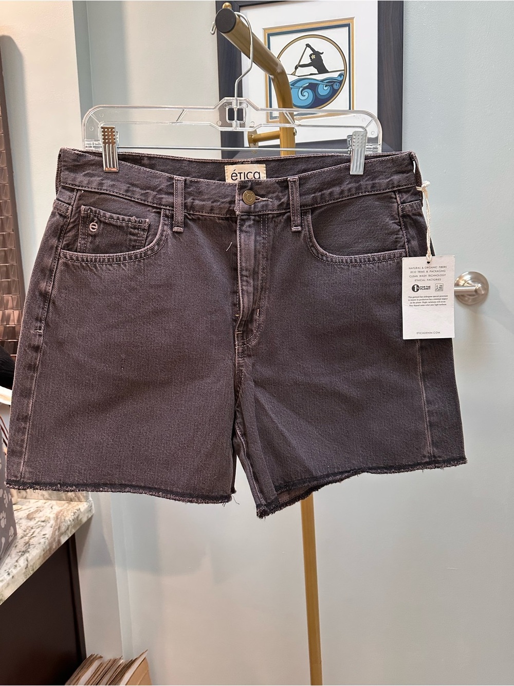 NWT E'TICA Skylar High-Rise Frayed Hem Denim Shorts - Charcoal Size 30